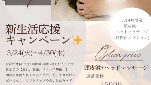 【新生活応援キャンペーン✨】頭皮鍼+ヘッドマッサージ(時間内オプション)